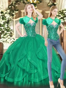 Beautiful Sweetheart Sleeveless Tulle 15 Quinceanera Dress Beading and Ruffles Lace Up