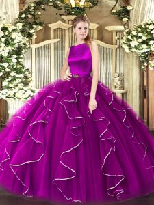 Organza Sleeveless Floor Length Quinceanera Gowns and Ruffles