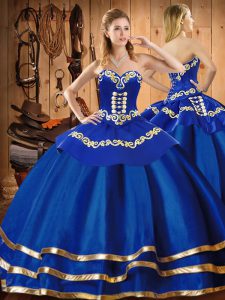 Fantastic Floor Length Blue Quinceanera Dress Organza Sleeveless Embroidery