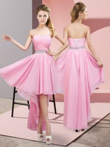 Delicate Chiffon Sleeveless High Low Dama Dress for Quinceanera and Beading