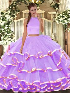 Lavender Sleeveless Organza Backless 15 Quinceanera Dress for Military Ball and Sweet 16 and Quinceanera