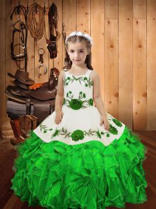 Dramatic Ball Gowns Little Girl Pageant Dress Green Straps Organza Sleeveless Floor Length Lace Up