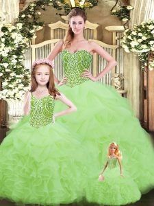 Exquisite Yellow Green Vestidos de Quinceanera Military Ball and Sweet 16 and Quinceanera with Ruffles Sweetheart Sleeveless Lace Up