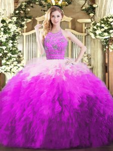 Noble Multi-color Sleeveless Floor Length Beading and Ruffles Zipper 15 Quinceanera Dress