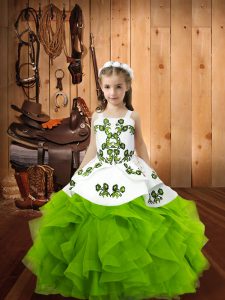 Organza Lace Up Straps Sleeveless Floor Length Pageant Dress Womens Embroidery and Ruffles