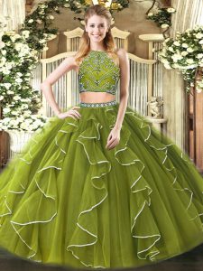 Discount Floor Length Ball Gowns Sleeveless Olive Green Vestidos de Quinceanera Zipper