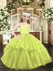 Cute Yellow Green Pageant Dress Toddler Party and Quinceanera with Beading and Lace Straps Sleeveless Zipper