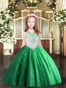 Green Scoop Neckline Beading and Appliques Kids Formal Wear Sleeveless Zipper