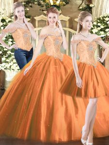 Free and Easy Orange Red Lace Up Quince Ball Gowns Beading Sleeveless Floor Length