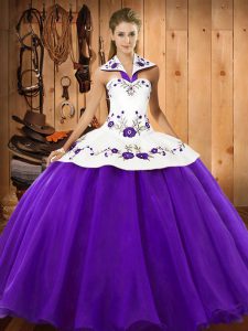 Hot Selling Satin and Tulle Sleeveless Floor Length Quinceanera Gowns and Embroidery