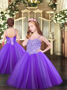 Lavender Lace Up Pageant Dress Womens Appliques Sleeveless Floor Length