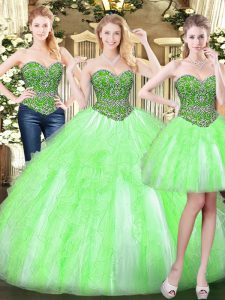 Glamorous Tulle Lace Up Quinceanera Dresses Sleeveless Floor Length Beading and Ruffles