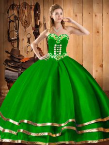 Dramatic Dark Green Sweetheart Neckline Embroidery Quinceanera Gown Sleeveless Lace Up