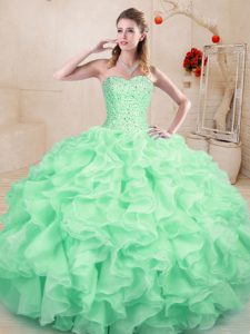 Artistic Organza Sleeveless Floor Length Sweet 16 Dress and Beading and Ruffles