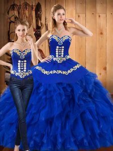 Beautiful Embroidery and Ruffles Sweet 16 Quinceanera Dress Blue Lace Up Sleeveless Floor Length