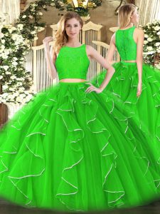 Glittering Floor Length Ball Gowns Sleeveless Green Quinceanera Dress Zipper