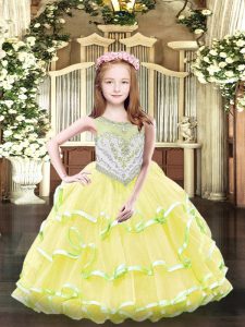 High Quality Organza Sleeveless Floor Length Pageant Dress and Beading and Ruffled Layers