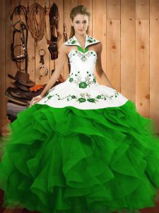 Exquisite Green Sleeveless Tulle Lace Up 15th Birthday Dress for Military Ball and Sweet 16 and Quinceanera