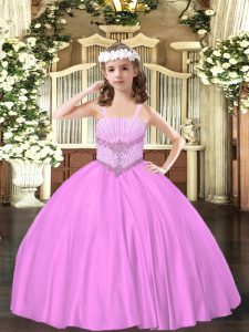 Straps Sleeveless Lace Up Pageant Dress for Teens Lilac Satin