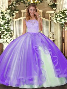 Affordable Lavender Scoop Clasp Handle Lace and Ruffles Sweet 16 Dresses Sleeveless