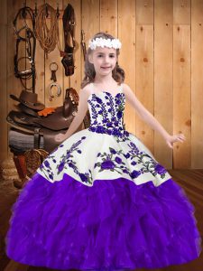 Floor Length Purple Pageant Dress Toddler Straps Sleeveless Lace Up