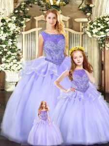 High End Floor Length Lavender 15 Quinceanera Dress Scoop Sleeveless Lace Up