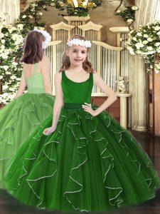 Ball Gowns Pageant Dress for Girls Dark Green Scoop Organza Sleeveless Floor Length Zipper