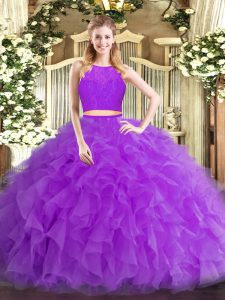 Floor Length Eggplant Purple Vestidos de Quinceanera Scoop Sleeveless Zipper