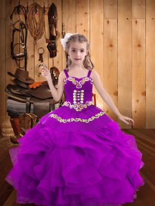 Floor Length Ball Gowns Sleeveless Purple Little Girls Pageant Dress Lace Up