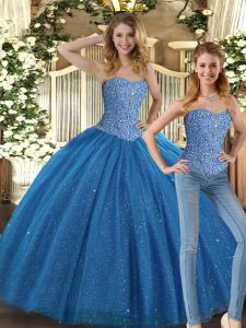 Teal Sleeveless Tulle Lace Up Quinceanera Gowns for Military Ball and Sweet 16 and Quinceanera