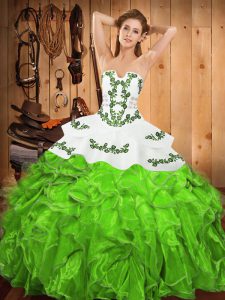 Ball Gowns Embroidery and Ruffles Sweet 16 Quinceanera Dress Lace Up Satin and Organza Sleeveless Floor Length