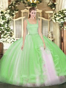 Ball Gowns Straps Sleeveless Tulle Floor Length Zipper Beading Vestidos de Quinceanera