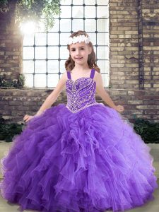 Beading and Ruffles Girls Pageant Dresses Lavender and Purple Lace Up Sleeveless Floor Length