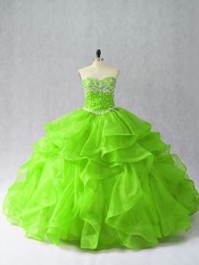 Designer Sweetheart Sleeveless Vestidos de Quinceanera Floor Length Beading and Ruffles Organza