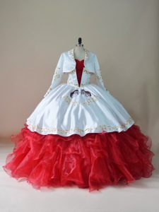 Sweetheart Sleeveless Organza Sweet 16 Quinceanera Dress Embroidery and Ruffles Lace Up