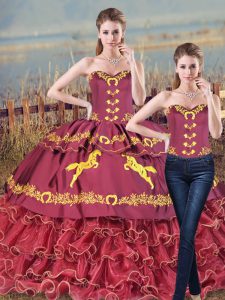 Flirting Burgundy Quinceanera Gowns Sweetheart Sleeveless Brush Train Lace Up