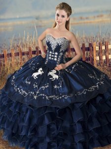 Excellent Floor Length Navy Blue Sweet 16 Quinceanera Dress Sweetheart Sleeveless Lace Up