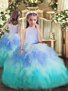 Fancy Sleeveless Beading and Ruffles Backless Little Girls Pageant Dress Wholesale