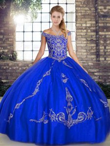 Clearance Royal Blue Sleeveless Tulle Lace Up Quinceanera Gown for Military Ball and Sweet 16 and Quinceanera