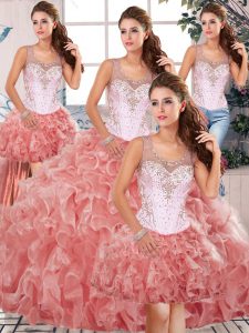 Charming Organza Sleeveless Floor Length Sweet 16 Dress and Beading and Ruffles