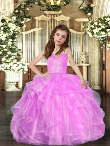 Classical Lilac Lace Up Straps Ruffled Layers Winning Pageant Gowns Organza Sleeveless