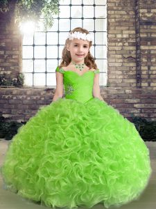 Modern Fabric With Rolling Flowers Lace Up Straps Sleeveless Floor Length Winning Pageant Gowns Beading