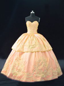 Peach Sleeveless Appliques Floor Length Quince Ball Gowns