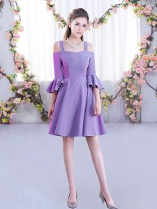 Unique Lavender Off The Shoulder Neckline Ruching Damas Dress Half Sleeves Zipper