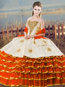 Orange Sleeveless Floor Length Ruffled Layers Lace Up Quinceanera Gown