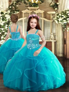 Baby Blue Straps Lace Up Beading and Ruffles Little Girls Pageant Dress Wholesale Sleeveless