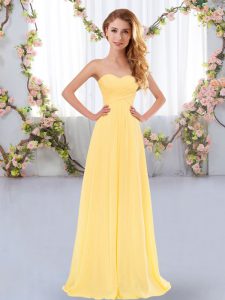 Amazing Sweetheart Sleeveless Lace Up Dama Dress Gold Chiffon