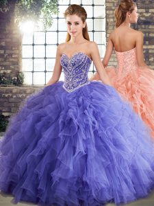 Lavender Sweetheart Neckline Beading and Ruffles Sweet 16 Dress Sleeveless Lace Up