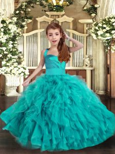 Aqua Blue Little Girls Pageant Dress Wholesale Party and Wedding Party with Ruffles Straps Sleeveless Lace Up