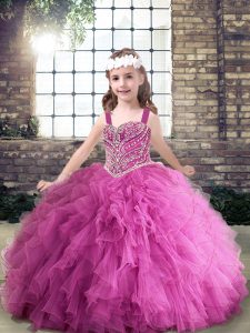 Best Lilac Sleeveless Beading Floor Length Little Girls Pageant Dress Wholesale